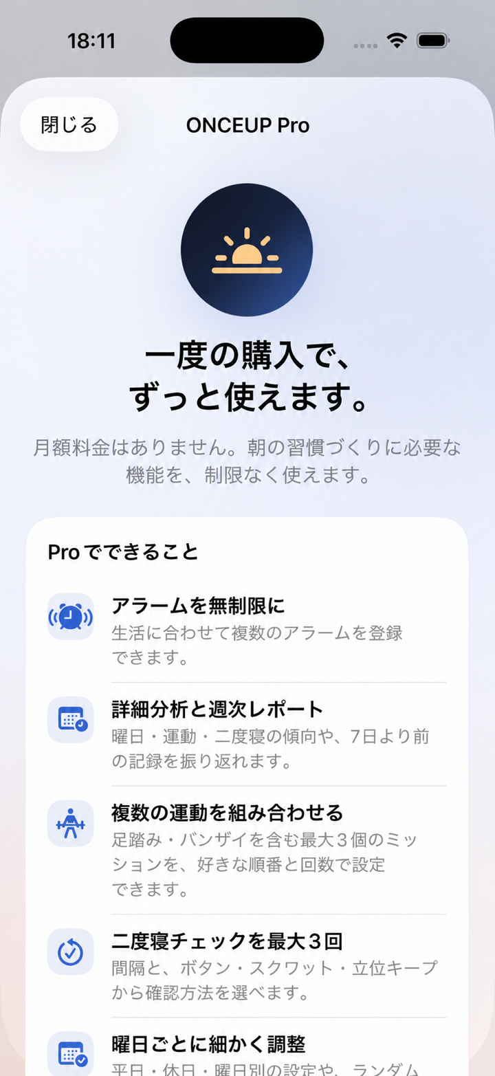 ONCEUP Proの機能紹介画面