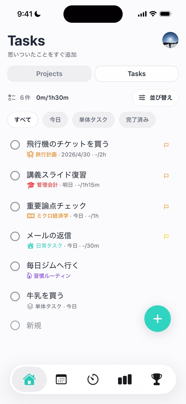 今日のタスク一覧を表示しているPredyの画面